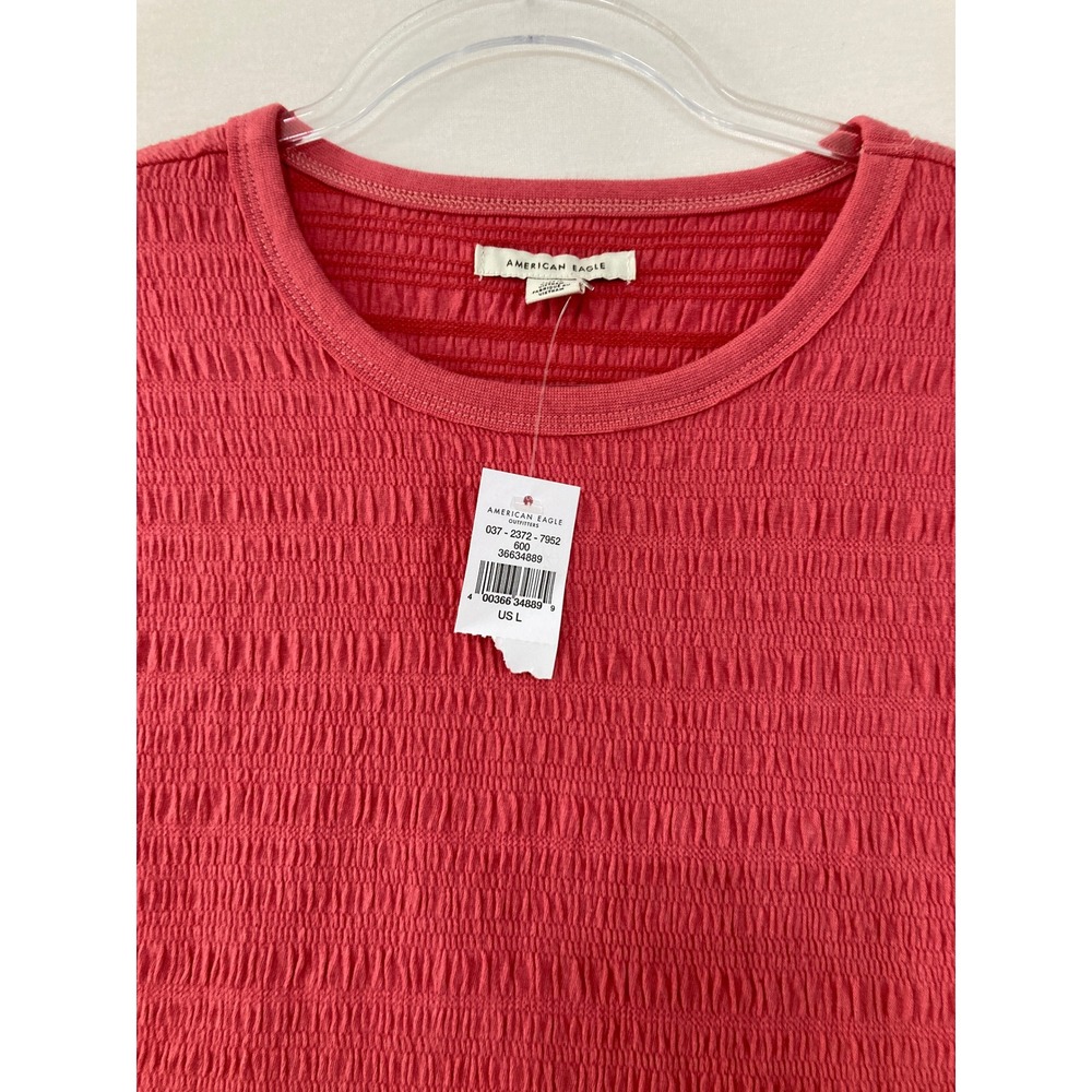 New American Eagle Smocked Crop Top Large Short Sleeve Textured Vacation - Picture 5 of 10